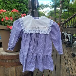 Vintage Winnie The Pooh Purple Long Sleeve Dress with White Lace Collar USA